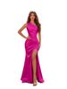 TW898 Women's One Shoulder Asymmetrical Neckline Slim Fit Bodycon Long Dress Pleated Satin Elegant And Sophisticated European American Style Cross Border_ecoleips.com