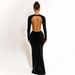 Absobe Backless Bow Long Sleeve Sexy Maxi Dress Women Gown Elegant O Neck High Waist Bodycon Club Party Split Long Dress_ecoleips.com