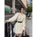 Chic Two-Tone Knit Dress With Free Belt – Oversized Fit Boho Tunic (Black/White/Red, One Size)_ecoleips.com