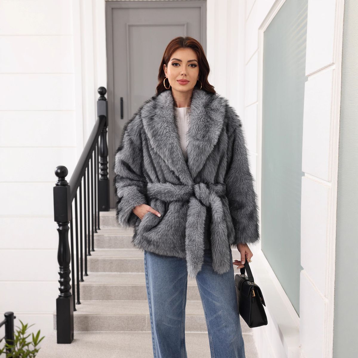 Faux Fur Coat Women's Fashion Winter Long Coat Belted Fluffy Jacket Elegant Streetwear Outerwear For Women_ecoleips.com