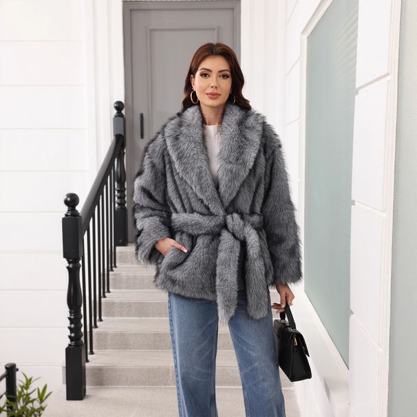 Faux Fur Coat Women's Fashion Winter Long Coat Belted Fluffy Jacket Elegant Streetwear Outerwear For Women_ecoleips.com