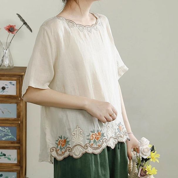 A High-Quality, Intricately Embroidered Cotton-Linen Shirt With Short Sleeves And A Relaxed Fit Perfect For Summer Wea_ecoleips.com