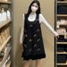 Autumn New Korean Style Bowknot Woolen Vest White Sweater 2-Piece Set Maternity Dress_ecoleips.com