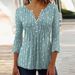 2024 Trendy 3D Printed Shirts For Women Spring Summer 3/4 Sleeve V Neck Buttons Blouse Shirt Elegant Ladies Long Sleeve Tops_ecoleips.com
