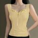 Sweet V Neck Tie up Jacquard Vest Women's Fresh Innocent Summer Style Slim Fit Sleeveless Short Top_ecoleips.com