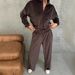 New European And American 2025 Fashion Women's Long-sleeved Lapel Zipper Cardigan Sweater Fleece Shirt Trousers_ecoleips.com
