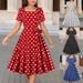 Women's Slim Fit Long Dress Red Polka Dots Wide Swing Cross Border Foreign Trade from Amazon Europe & America_ecoleips.com