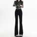 Black High-waisted Slimming Micro-flare Jeans For Women, 2025 New Spring And Autumn Slim-fit Stretchy Petite Bootcut_ecoleips.com