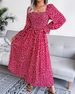 European American Autumn And Winter Square-neck Long-sleeve Holiday Rayon Dress, Pleated Long Skirt, Independent_ecoleips.com