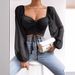 Women's V-Neck Peplum Blouse With Drawstring & Lantern Sleeves - Flowy Chiffon Sexy Tops_ecoleips.com