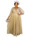 Women’s Clothing evening dress chameleon sprinkled gold powder pleated hot diamond plus cannon beads deep V neck dress_ecoleips.com