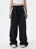 Women's Clothing Elastic Waist Stitching Sports Pants Retro Street High Waist Loose Straight Wide Leg Pants_ecoleips.com