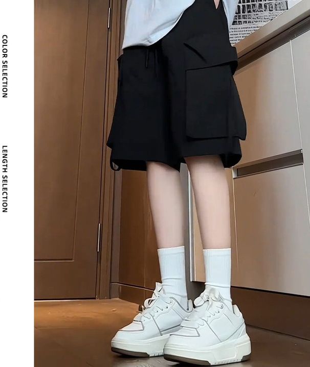Tooling Shorts Women's Summer New High-waisted A-shaped Large-pocket Quick-drying Sports Five-point Pants_ecoleips.com