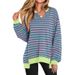 Autumn And Winter Colorful Striped V-Neck Loose Sweatshirt Sweatshirt Women's Contrast T-Shirt_ecoleips.com