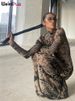 Weird Puss Mesh Print Women Maxi Dress Turtleneck Full Sleeve Bodycon Autumn Trendy Hipsters High Street Party Y2K Attirewear_ecoleips.com