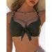 Women's Solid Color Lace Up Halter Neck Bikini Top Sexy Swimsuit Beachwear_ecoleips.com