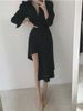 Chic Early Autumn Irt Dr Women's Single Button Waist Cinched Midi Asymmetrical Collar Busin Casual Sle Dr_ecoleips.com