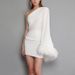 Women's dress sexy pleated hip skirt flared sleeve one-shoulder feather dress_ecoleips.com