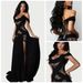Black Off-Shoulder Lace Hollow Out Long Dress High Slit Flowing Evening Gown For Women_ecoleips.com