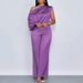 Women's Clothing Summer Casual Women's Satin Suit Oblique Collar Short Sleeved Top Trousers Suit_ecoleips.com