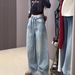 Women's Vintage Star-Embossed Flare Jeans – High-Waisted Wide-Leg Denim Pants With Rhinestone Detailing (Blue, Sizes S-XL)_ecoleips.com