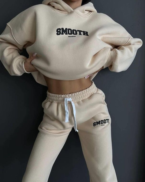 Women's Clothing autumn and winter new casual plus velvet long sleeved hooded printed sweater trousers suit for women_ecoleips.com