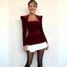 Elegant Velvet Pleated Dress Square Neckline Long Sleeved Unique Style For Autumn/Winter Women's Clothing_ecoleips.com