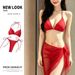 Sexy Bikini Three-piece Swimsuit Women, Pure Alluring Style, Slimming And Tummy-concealing, Suitable For Vacation_ecoleips.com