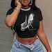 Women's Clothing Street Style Print Short Sleeveless Graphic Tee Casual Summer Fashion Top Fits True To Size_ecoleips.com
