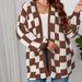 Women's Oversized Checkered Cardigan – Long Sleeve Open Front Sweater In Classic Black & Brown Plaid_ecoleips.com