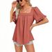 New European And American Style Cross-border Hot-selling T-shirt 2026 Summer Fashion Solid Color Square Neck Ruffled_ecoleips.com