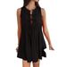Women Elegant Solid Color Tie Waist Pleated Sleeveless Mini Dress Casual Dating Wear_ecoleips.com