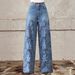 Women's 3D Digital Printed Faux Denim Wide Leg Pants Flared Slim Fit Versatile Factory Direct Sales Bottoms_ecoleips.com