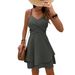 Women's Flowy V-Neck Layered Summer Dress - Soft Polyester Fabric, Olive Green, S/M/L/XL_ecoleips.com