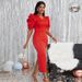 Women's Clothing Hollow Pleated Solid Color High Waist Banquet Event Evening Dress Female Party Dress_ecoleips.com
