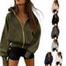 Women's Zip-Up Fleece Hoodie Cropped Jacket Winter Fashion Streetwear, High Waist Slim Fit Long Sleeve Pullover (White/Black/Army Green/Navy/Grey)_ecoleips.com