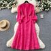 Elegant Women's Slimming Evening Dress High-End Heavy Duty Hollowed Out Crochet Flower Waist Cinching Lantern Sleeves New Style 2025_ecoleips.com