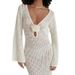 Women's Clothing Sexy Backless Knitted Long Skirt V-Neck Elegant Beachwear Spring Summer_ecoleips.com