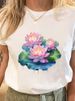 European And American Cross-border Foreign Trade Women's Floral Plant Print Round-neck Short-sleeve T-shirt Top_ecoleips.com