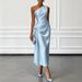 High-End Satin Evening Gown for Women Sleeveless Pleated Waist Cinching European And American Style Cross Border Trade New 2026_ecoleips.com