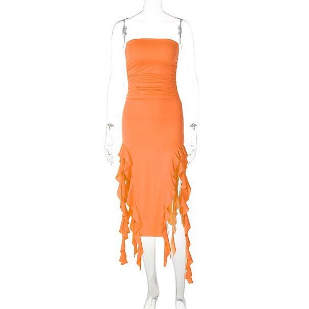 European And American Style Women's 2024 Summer New Fashion Sexy Personality Tube Top Irregular Dress Wholesale_ecoleips.com