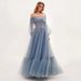 2025 New Women's Off-Shoulder Mesh Sleeve Wedding Sheer Long Dress_ecoleips.com