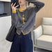 Gray Stylish Two-piece Knitted Cardigan For Women, Autumn And Winter High-end Base Layer Top, Korean-style Sweater_ecoleips.com