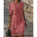 Women's Ethnic Style Printed Casual V Neck Dress Spring Summer New Fashion_ecoleips.com