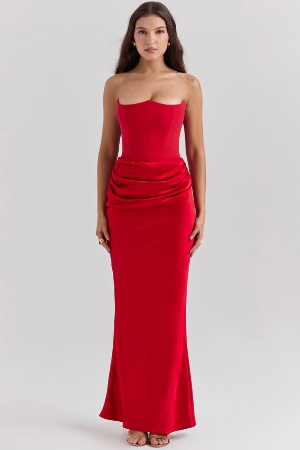Women's Clothing Red Tube Top Fishbone Sexy Slim Fishtail Fishtail Skirt Long Solid Color Dress For Women_ecoleips.com