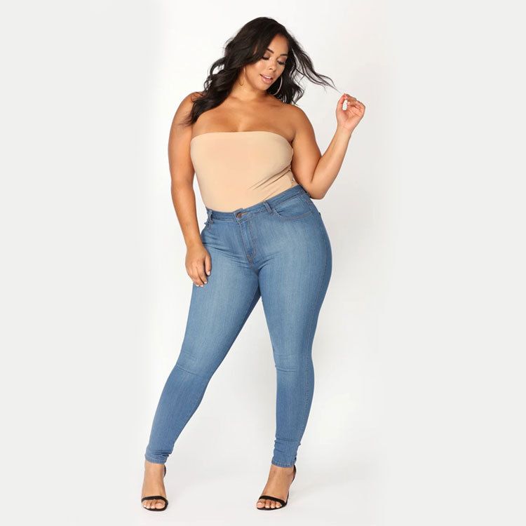Women's Clothing Plus Size Fashion High Stretch Denim Small Leg Pants_ecoleips.com