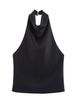 Satin-Finish Backless Halter Neck Top – Versatile Solid Color Tee For Summer (S/M/L, Polyester, Streetwear Essential)_ecoleips.com