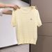Women's Slim Fit Short Sleeve T-Shirt Apricot round Neck Cable Knit Embroidered Top Summer New Style Design 2025_ecoleips.com