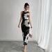 2025 Spring And Summer New Women's Black Mesh Printed Sleeveless Dress Long Skirt_ecoleips.com