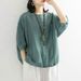 Summer Plus-Size Women's Clothing, Loose Casual Solid Color Faux Cotton-Linen Short-Sleeve Shirts, Tops, And Half-Sleeve_ecoleips.com